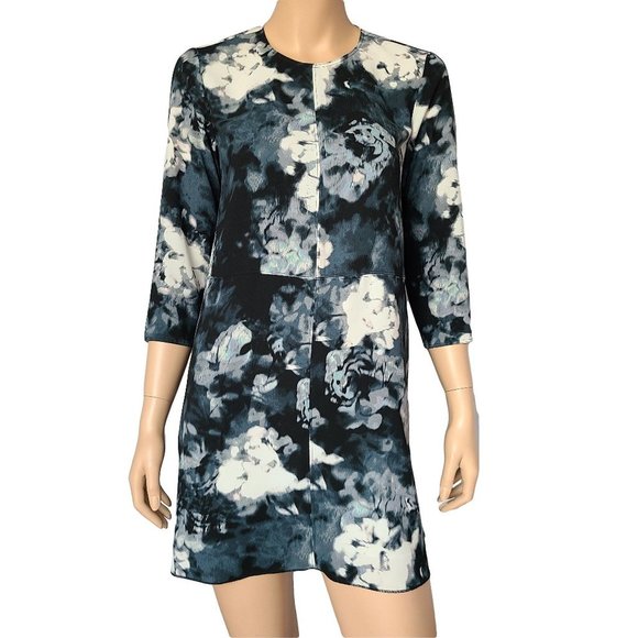 Aritzia Wilfred Myosotis Abstract Floral 3/4 Sleeve Shift Dress XS - Picture 3 of 8